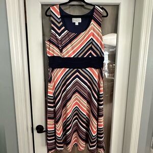 Charming Charlie Navy and orange Striped Midi Dress